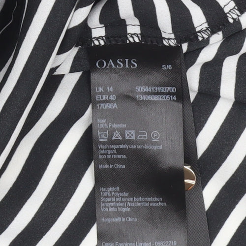 Oasis Women's Black Striped T-Shirt UK 14