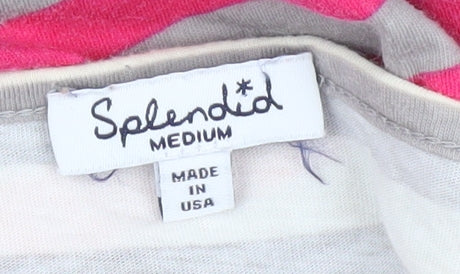 Splendid Women's Multicoloured Striped T-Shirt, M, 3/4 Sleeve