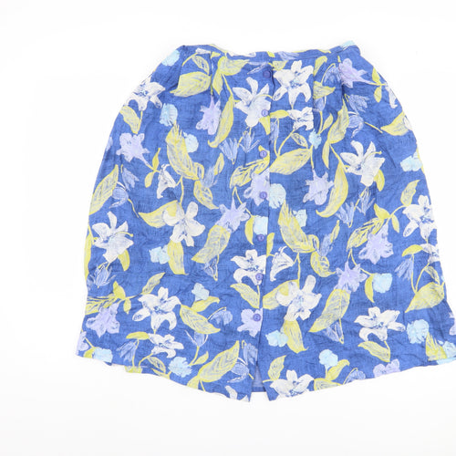Marks and Spencer Women's Blue Floral A-Line Skirt, Size 14