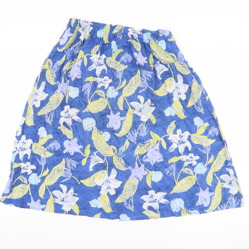 Marks and Spencer Women's Blue Floral A-Line Skirt, Size 14