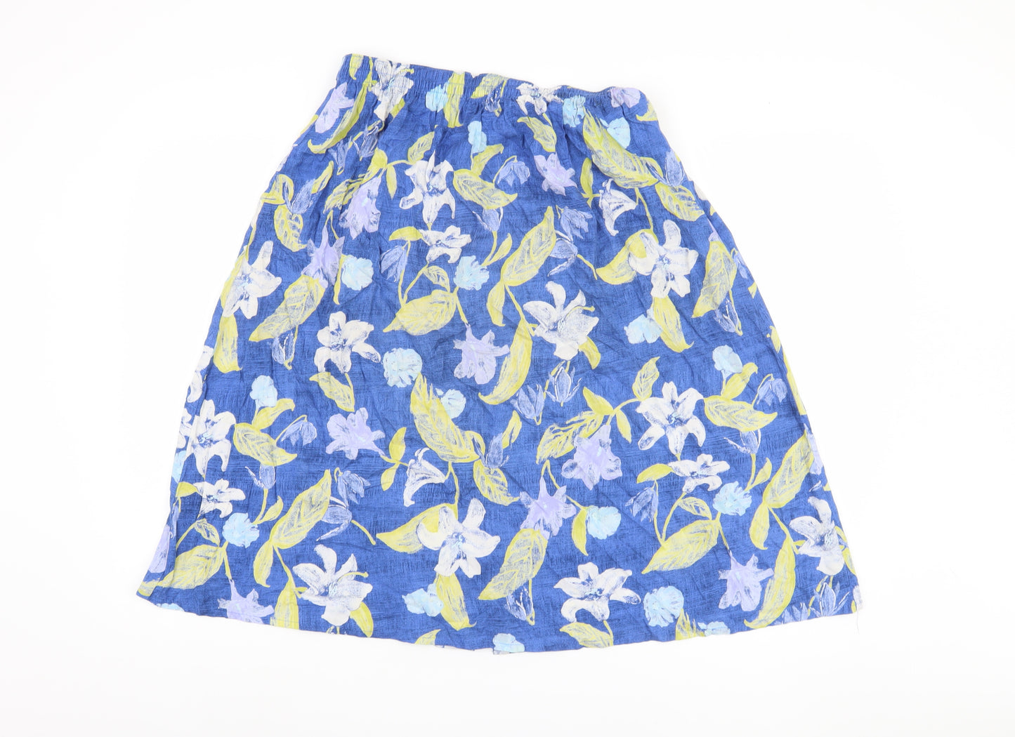 Marks and Spencer Women's Blue Floral A-Line Skirt, Size 14