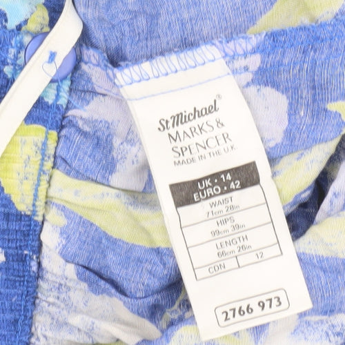 Marks and Spencer Women's Blue Floral A-Line Skirt, Size 14