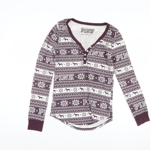 PINK Women's Purple Graphic Pyjama Top, Size S, Winter Cozy Wear