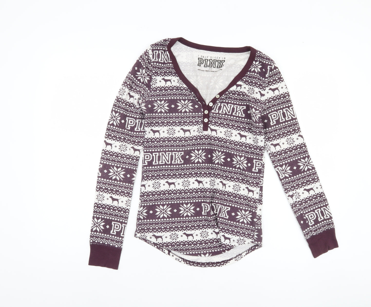 PINK Women's Purple Graphic Pyjama Top, Size S, Winter Cozy Wear