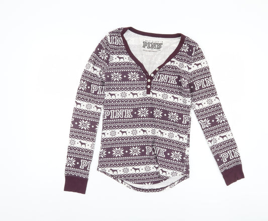 PINK Women's Purple Graphic Pyjama Top, Size S, Winter Cozy Wear