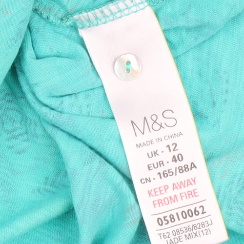 Marks and Spencer Women's Green Floral Blouse, Size 12