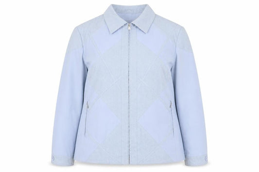 Front view of Finesse Women's Blue Geometric Jacket, size 22