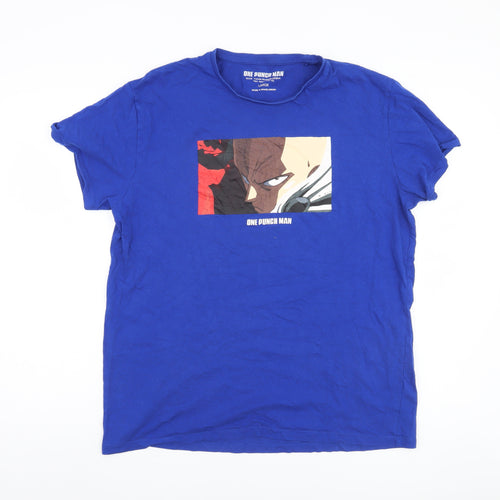 One Punch Man Men's Blue Anime T-Shirt - Large
