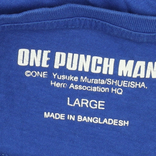 One Punch Man Men's Blue Anime T-Shirt - Large