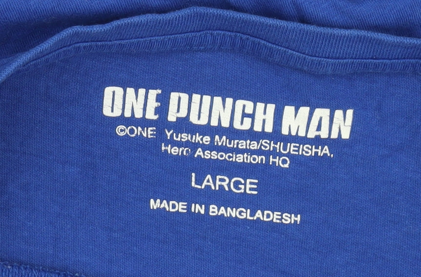 One Punch Man Men's Blue Anime T-Shirt - Large