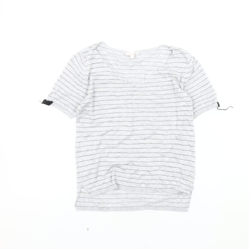 Grace & Mila Women's Grey Striped V-Neck T-Shirt L