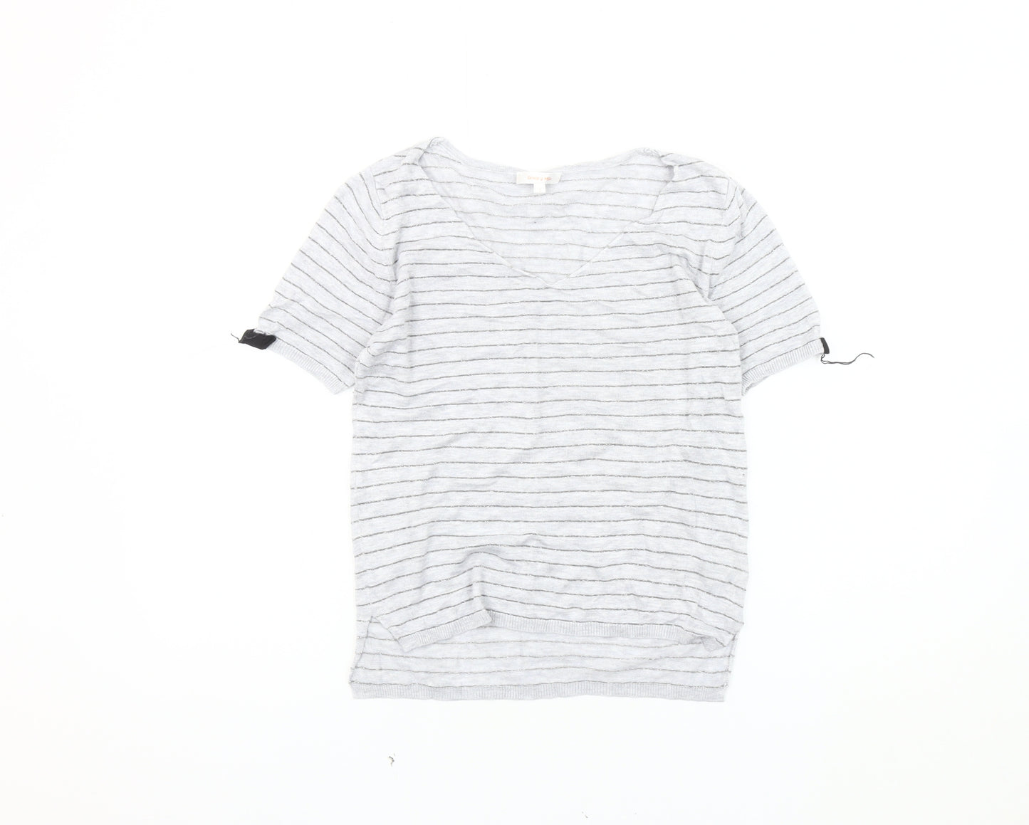 Grace & Mila Women's Grey Striped V-Neck T-Shirt L