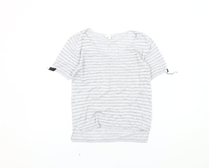 Grace & Mila Women's Grey Striped V-Neck T-Shirt L