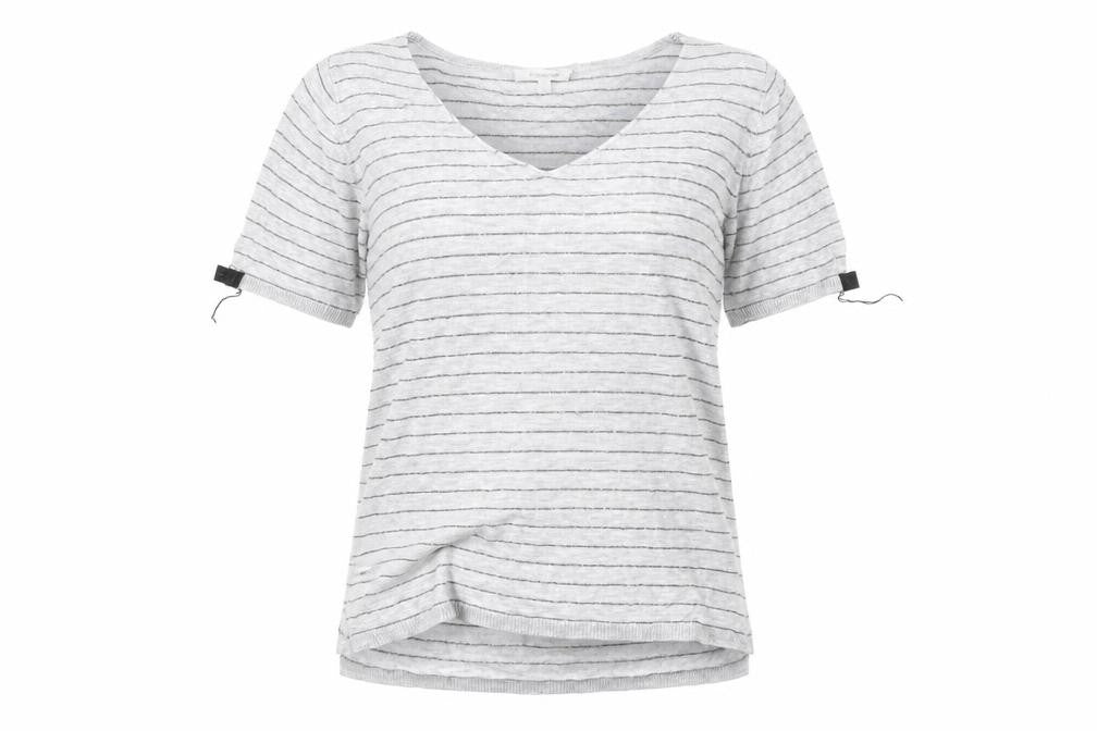 Grace & Mila Women's Grey Striped V-Neck T-Shirt L