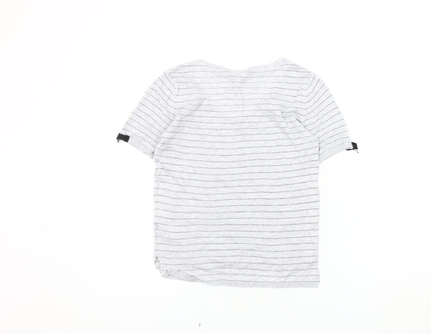 Grace & Mila Women's Grey Striped V-Neck T-Shirt L