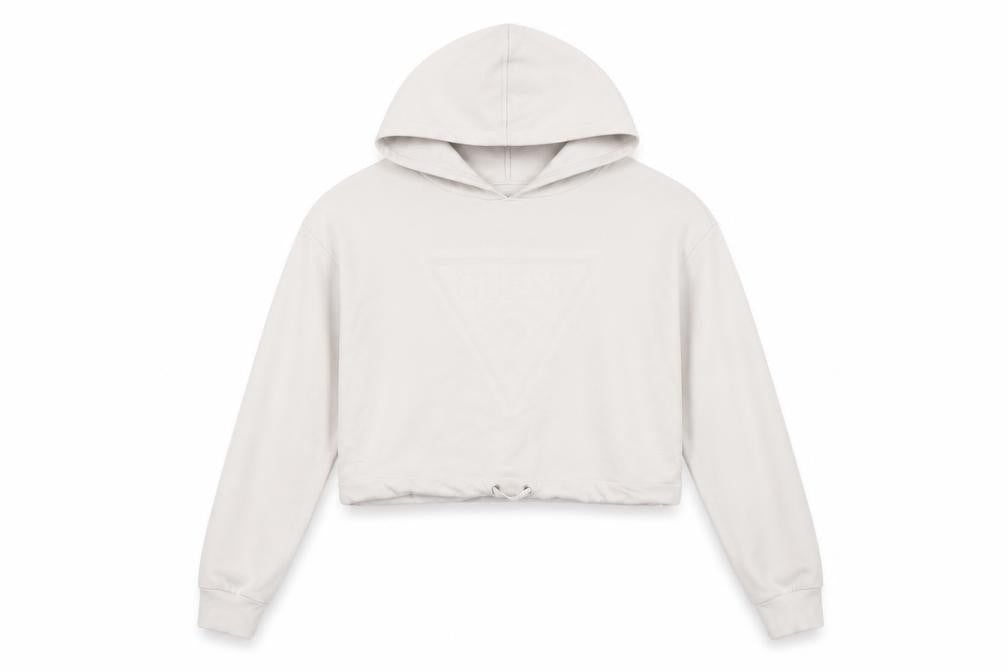 Front view of Guess Women's Ivory Logo Hoodie S