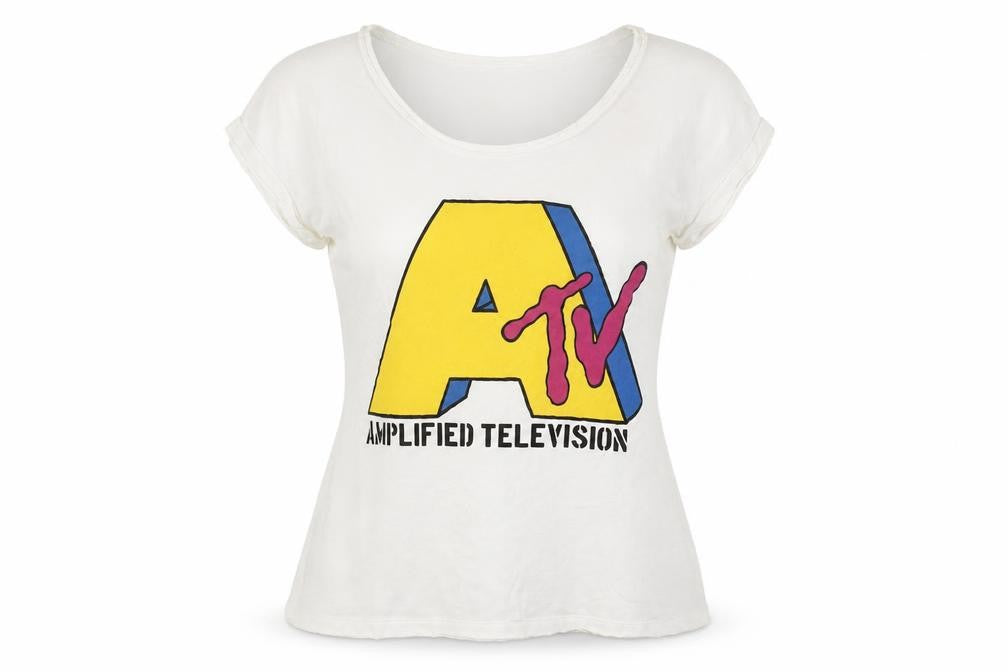 Front view of Amplified Women's White Graphic T-Shirt, size S