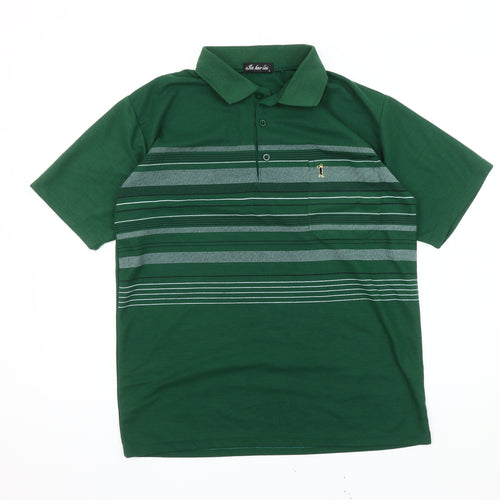 Jin Hao Lai Men's Green Polo Shirt, Size L, Striped Casual