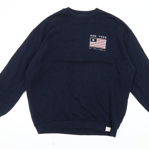 Pull&Bear Unisex Blue M Graphic Print Pullover Sweatshirt
