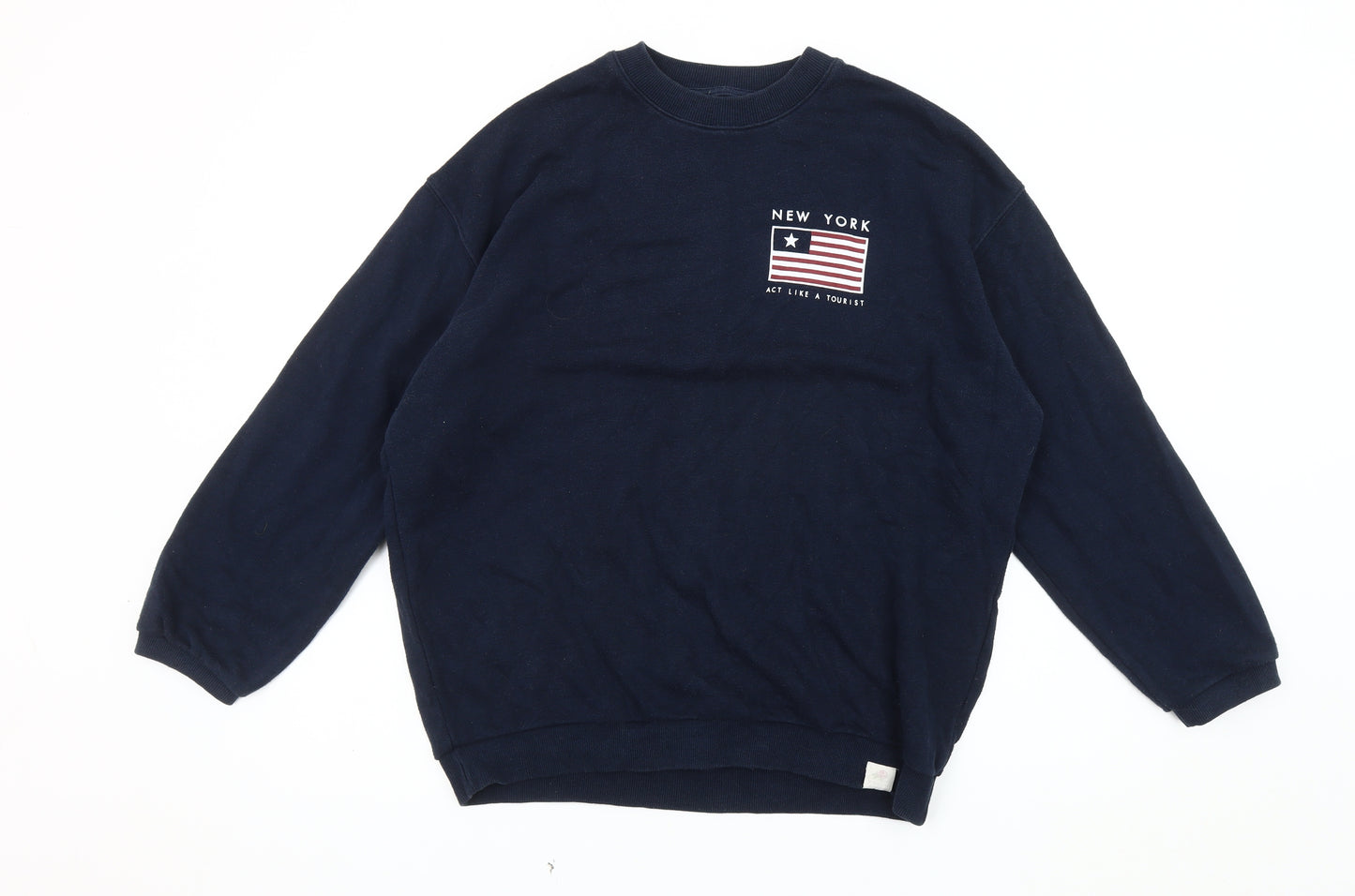 Pull&Bear Unisex Blue M Graphic Print Pullover Sweatshirt
