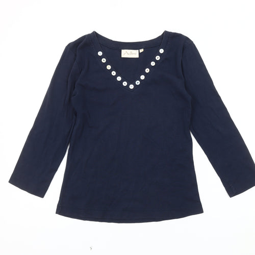 Adini Women's Blue V-Neck Long Sleeve Blouse