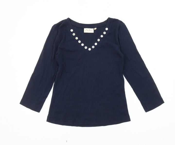 Adini Women's Blue V-Neck Long Sleeve Blouse
