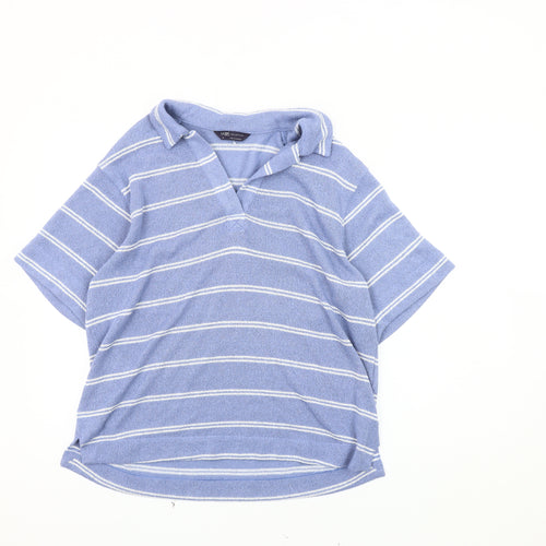 Marks and Spencer Women's Blue Striped Polo Size 14