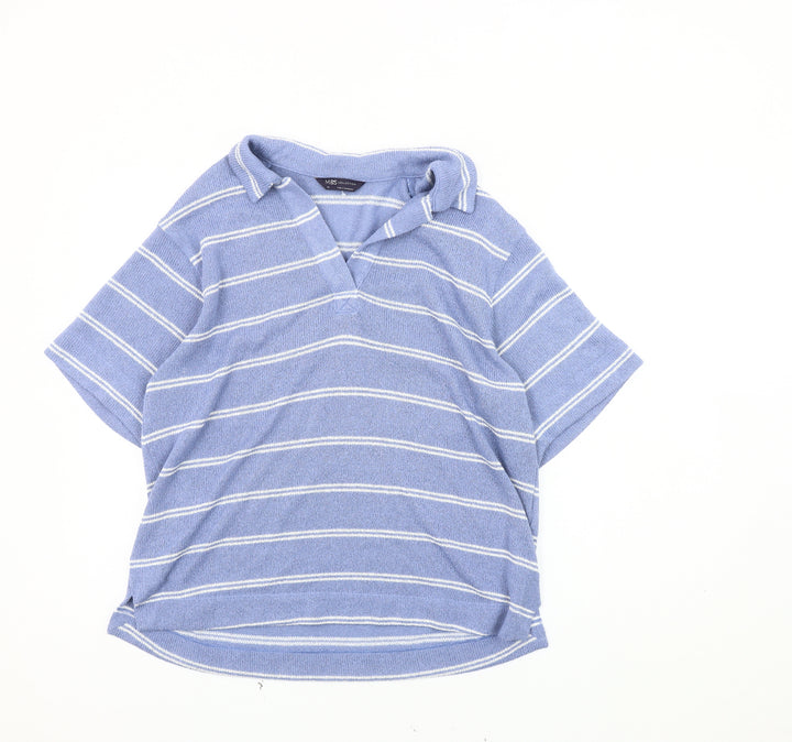 Marks and Spencer Women's Blue Striped Polo Size 14