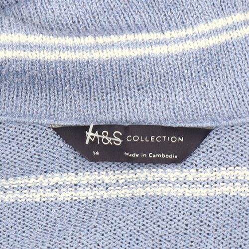 Marks and Spencer Women's Blue Striped Polo Size 14