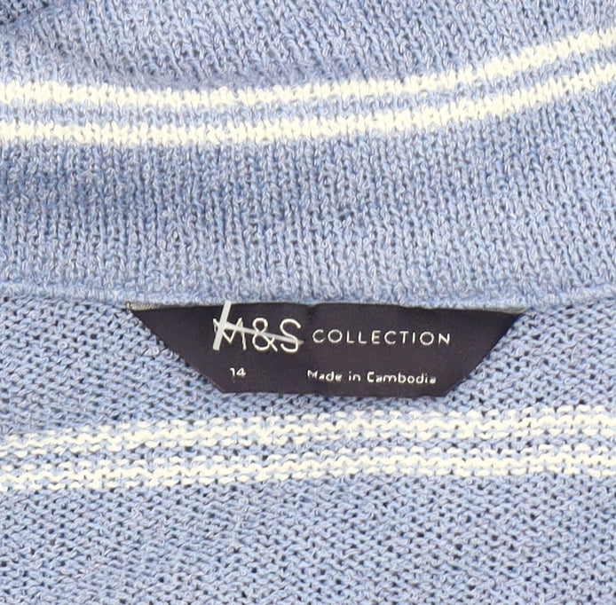 Marks and Spencer Women's Blue Striped Polo Size 14