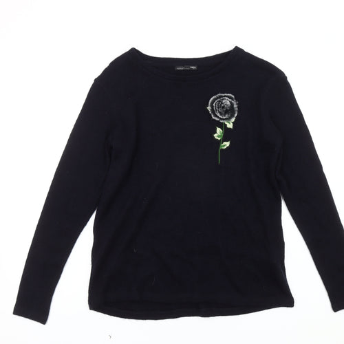 ZARA Women's Black Embroidered Pullover Jumper UK 10