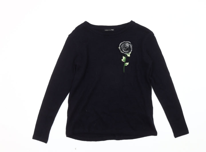 ZARA Women's Black Embroidered Pullover Jumper UK 10