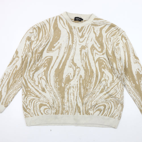 boohooMAN Men's Beige Geometric Pullover Jumper - Size L