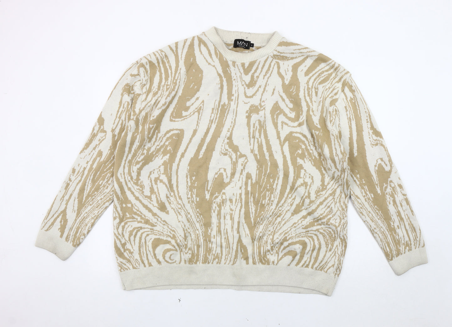 boohooMAN Men's Beige Geometric Pullover Jumper - Size L