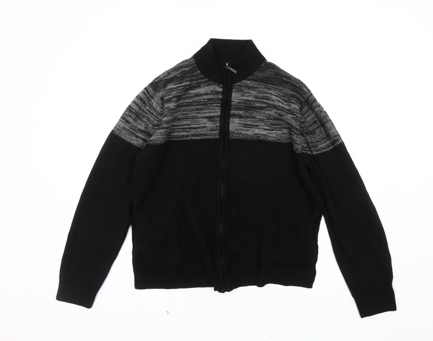 Brave Soul Men's Black Knit Full Zip Jacket, Large