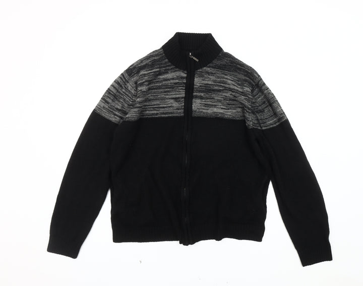Brave Soul Men's Black Knit Full Zip Jacket, Large