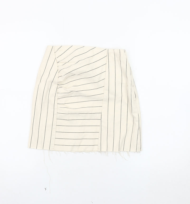 Stradivarius Women's Ivory Striped Pencil Skirt Size 10