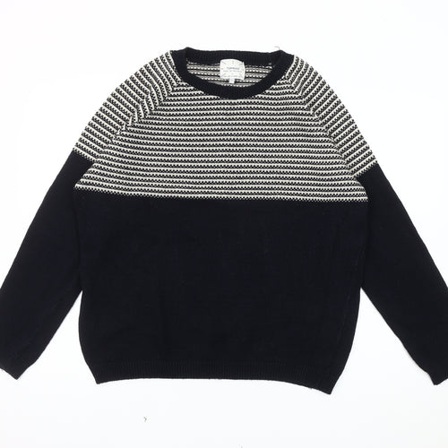 Topman Men's Blue Striped Pullover Jumper Size L