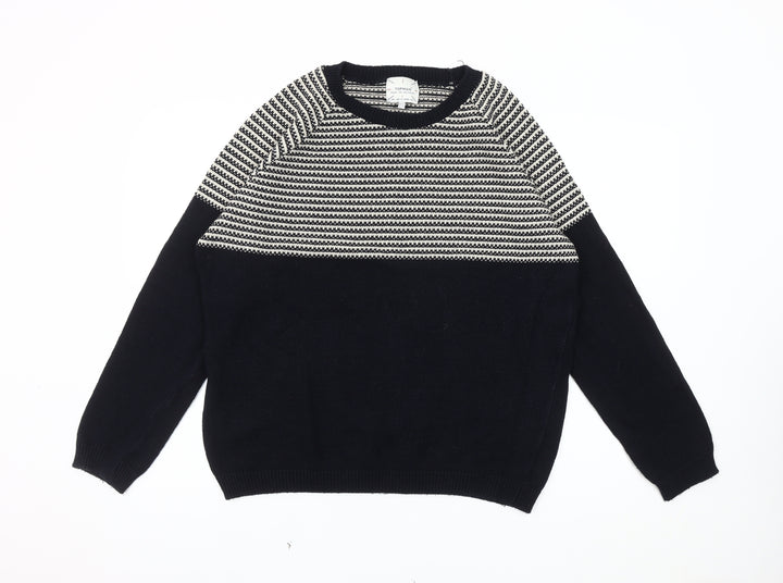 Topman Men's Blue Striped Pullover Jumper Size L