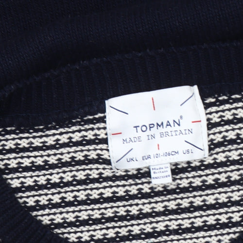 Topman Men's Blue Striped Pullover Jumper Size L
