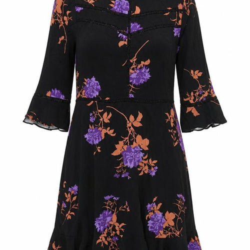 Oasis Women's Black Floral Dress, Size 10, 3/4 Sleeve