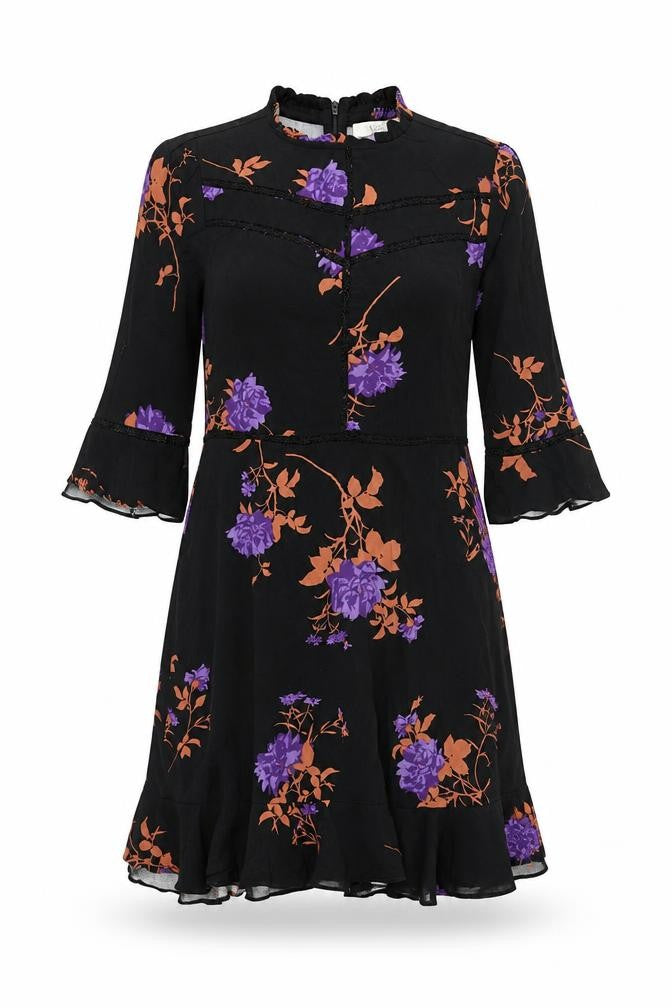 Oasis Women's Black Floral Dress, Size 10, 3/4 Sleeve