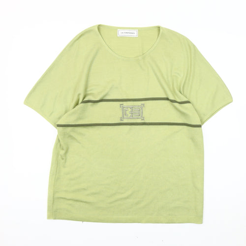 La Confidence Women's Green Knit Top - M, Solid Crew Neck