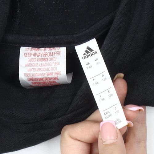 Adidas Boys Black Pullover Hoodie, XS, Logo Accent