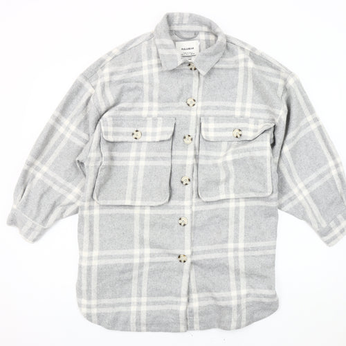 Pull&Bear Women's Grey Plaid Jacket Size S UK