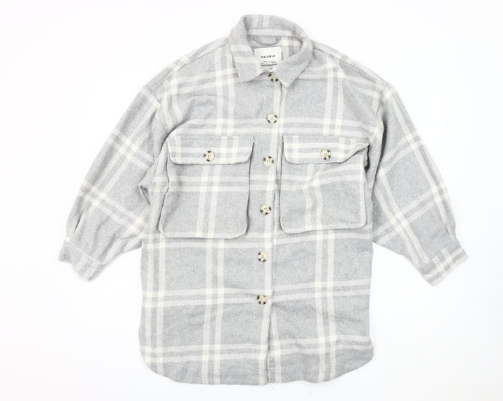 Pull&Bear Women's Grey Plaid Jacket Size S UK