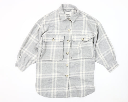 Pull&Bear Women's Grey Plaid Jacket Size S UK