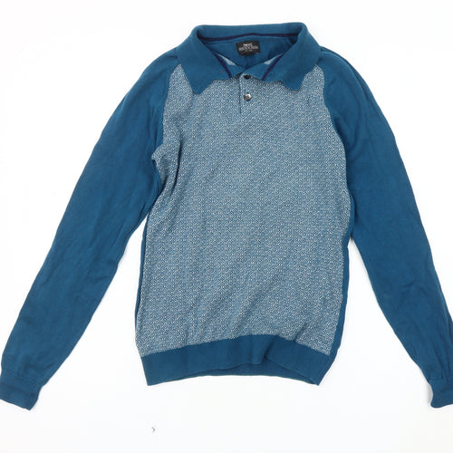 Next Men's Blue XS Henley Jumper, Geometric Pattern