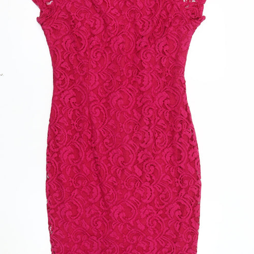 Roman Pink Lace Sheath Dress Women Size 14 V-Neck