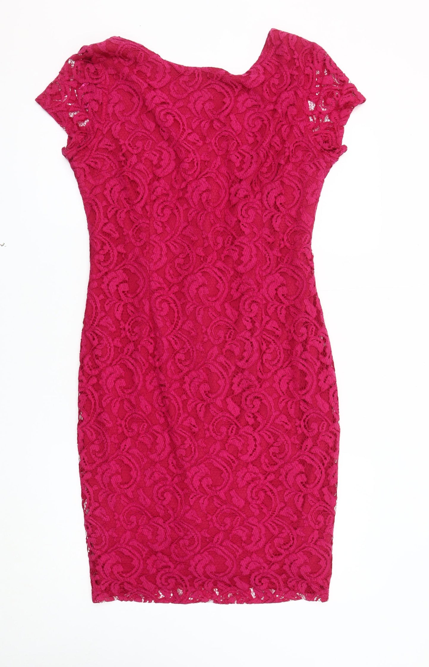 Roman Pink Lace Sheath Dress Women Size 14 V-Neck